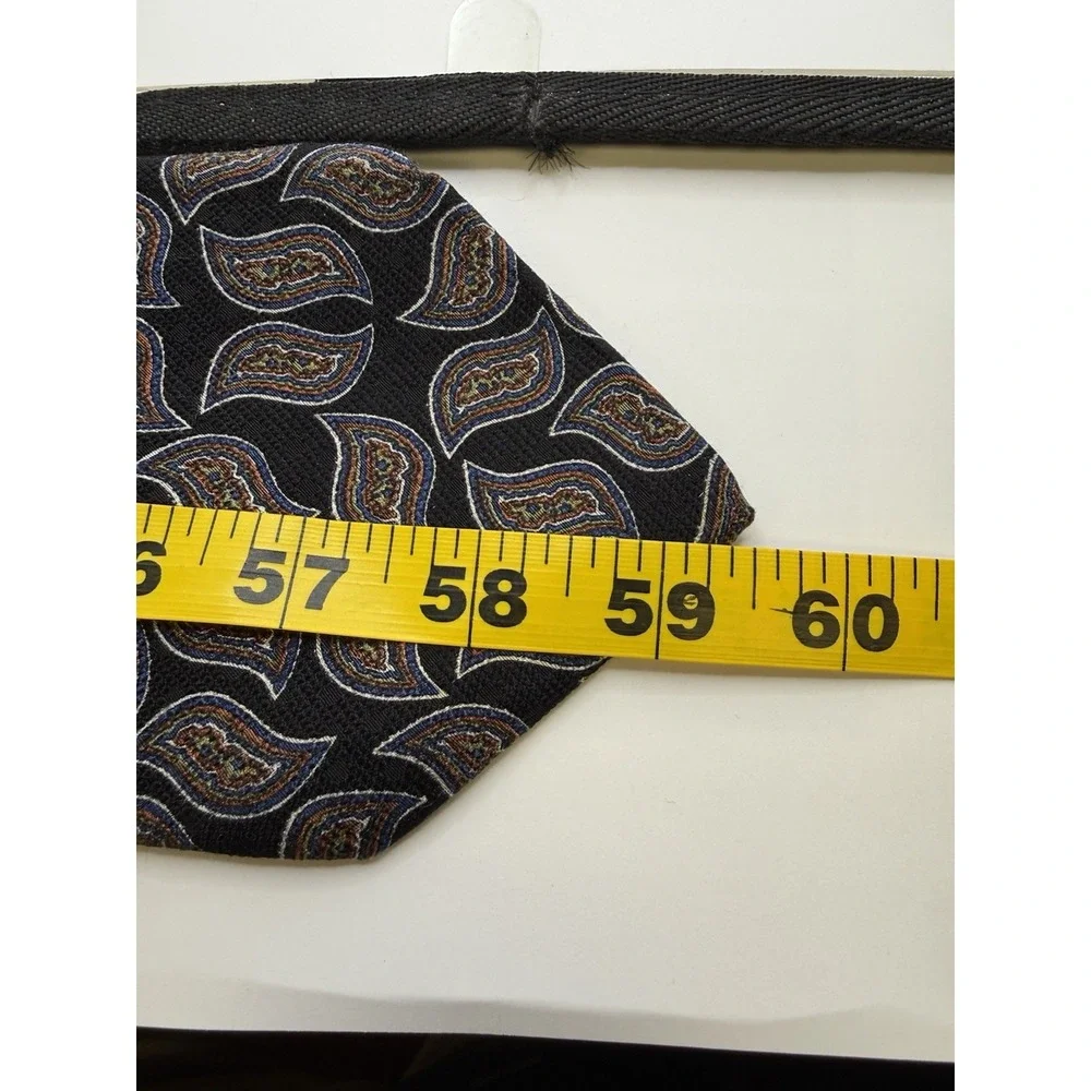 VTG Nordstrom Tie Italy Hand Sewn Silk Paisley Black Blue Brown Classic 59.5